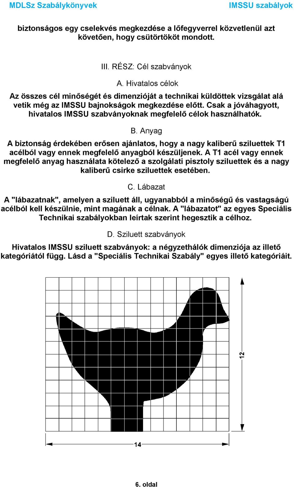 Csak a jóváhagyott, hivatalos IMSSU szabványoknak megfelelő célok használhatók. B.