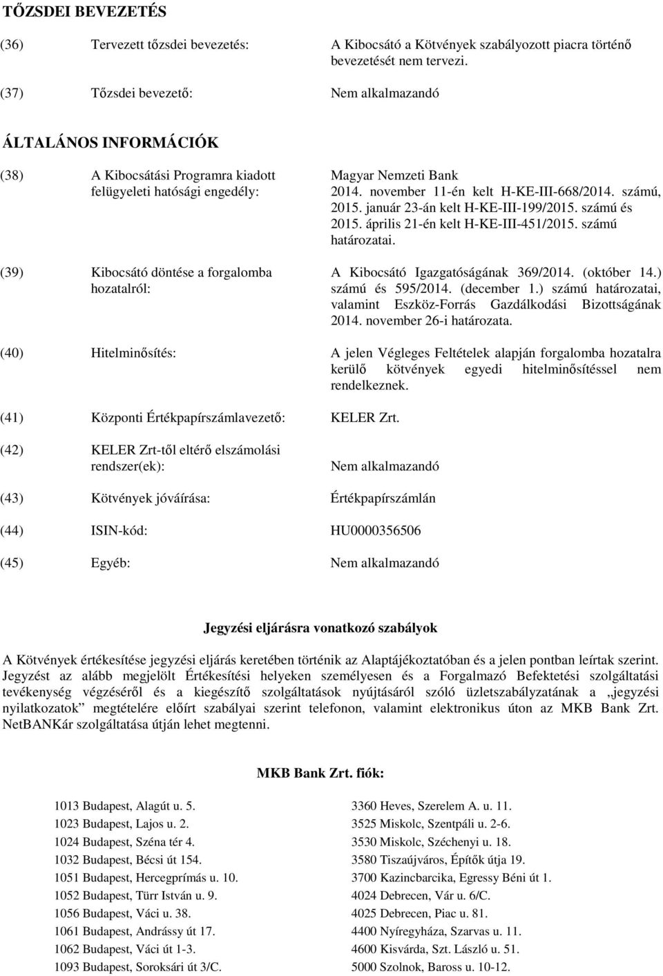 2014. november 11-én kelt H-KE-III-668/2014. számú, 2015. január 23-án kelt H-KE-III-199/2015. számú és 2015. április 21-én kelt H-KE-III-451/2015. számú határozatai.