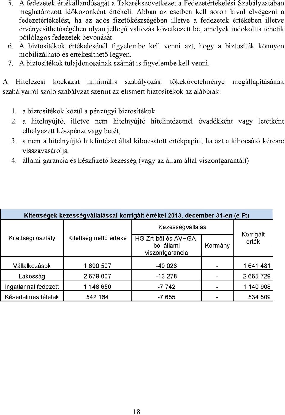 amelyek indokolttá tehetik pótlólagos fedezetek bevonását. 6. A biztosítékok értékelésénél figyelembe kell venni azt, hogy a biztosíték könnyen mobilizálható és értékesíthető legyen. 7.