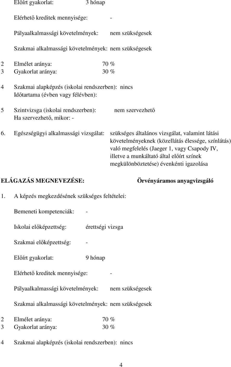 Szintvizsga (iskolai rendszerben): Ha szervezhetı, mikor: - Egészségügyi alkalmassági vizsgálat: nem szervezhetı szükséges általános vizsgálat, valamint látási követelményeknek (közellátás élessége,