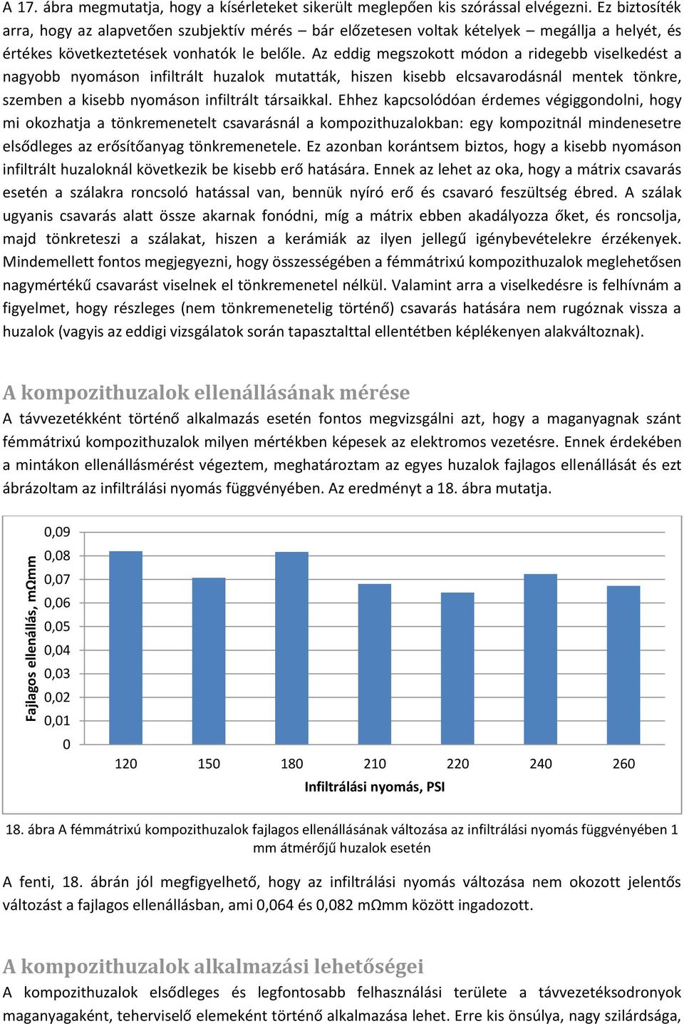 Az eddig megszokott módon a ridegebb viselkedést a nagyobb nyomáson infiltrált huzalok mutatták, hiszen kisebb elcsavarodásnál mentek tönkre, szemben a kisebb nyomáson infiltrált társaikkal.