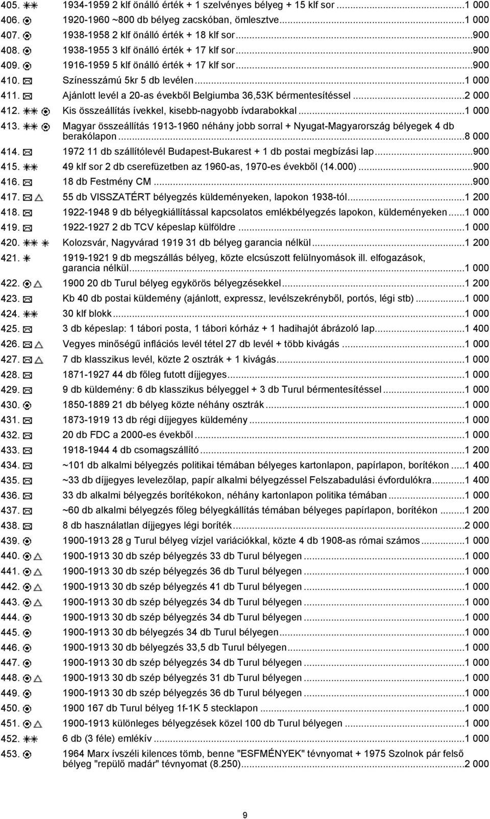 Ajánlott levél a 20-as évekből Belgiumba 36,53K bérmentesítéssel...2 000 412. Kis összeállítás ívekkel, kisebb-nagyobb ívdarabokkal...1 000 413.