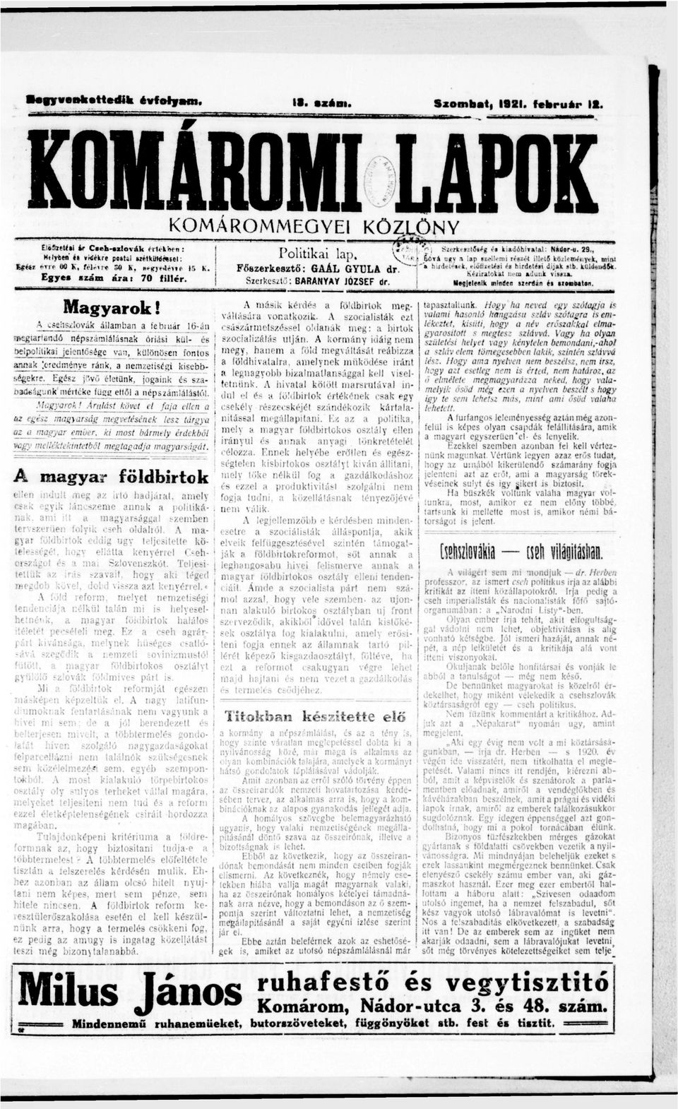 előfleé ée bfdu djk k. klefc Kljol Den dunk f egjelenk nden sxedn é eeben. T á u v A ásk kédés földbok eg válásá vonkozk. A s z o c l s á k e z k csehszlovák állbn febuá 6án császáeszéssé!