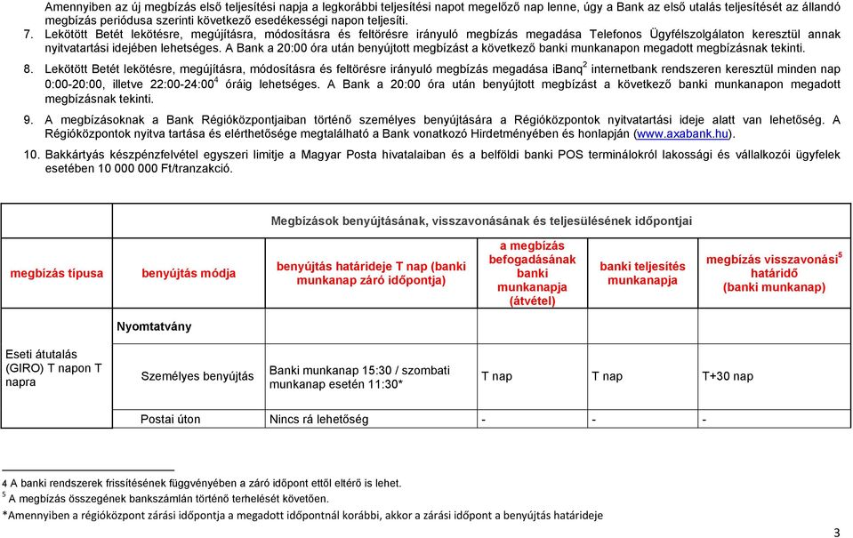 A Bank a 20:00 óra után benyújtott t a következő banki munkanapon megadott nak tekinti. 8.