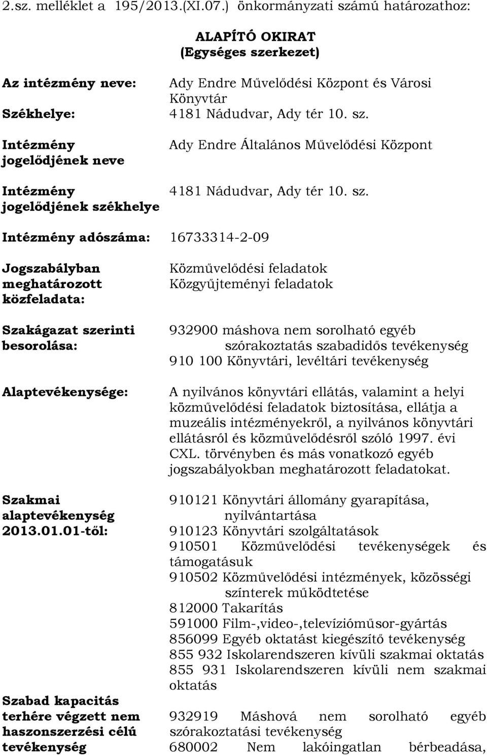 Városi Könyvtár 4181 Nádudvar, Ady tér 10. sz.