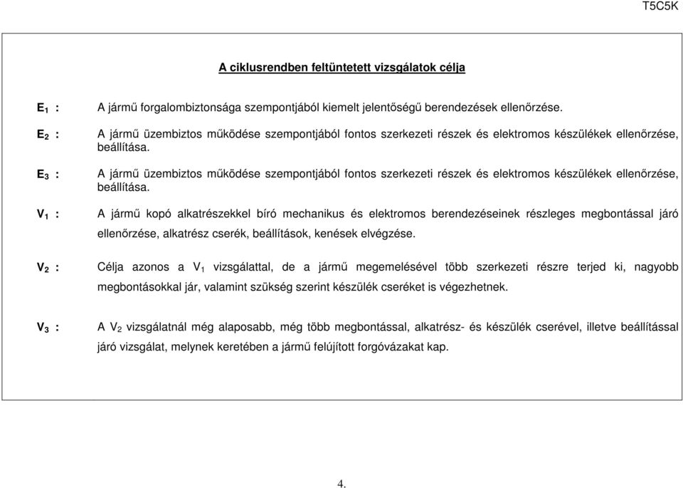 A jármű kopó alkatrészekkel bíró mechanikus és elektromos berendezéseinek részleges megbontással járó ellenőrzése, alkatrész cserék, beállítások, kenések elvégzése.