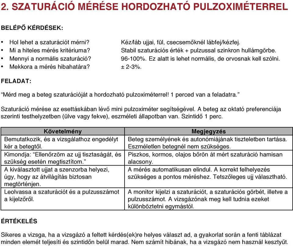 Mérd meg a beteg szaturációját a hordozható pulzoximéterrel! 1 perced van a feladatra. Szaturáció mérése az esettáskában lévő mini pulzoximéter segítségével.