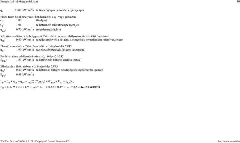 40 kwh/m 2 a (a ljesítmény és a hőigény illesztésének pontatlansága miat veszség) Elosztó vezetékek a fűtött téren belül, vízhőmérséklet 55/45 q f,v : 1.