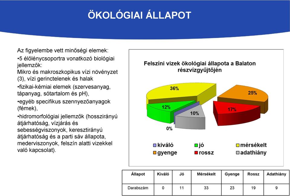 szennyezőanyagok (fémek), hidromorfológiai jellemzők (hosszirányú átjárhatóság, vízjárás és sebességviszonyok, keresztirányú átjárhatóság