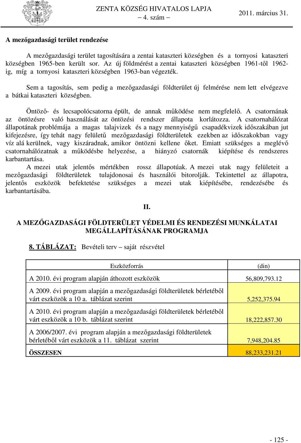 Sem a tagosítás, sem pedig a mezőgazdasági földterület új felmérése nem lett elvégezve a bátkai kataszteri községben. Öntöző- és lecsapolócsatorna épült, de annak működése nem megfelelő.