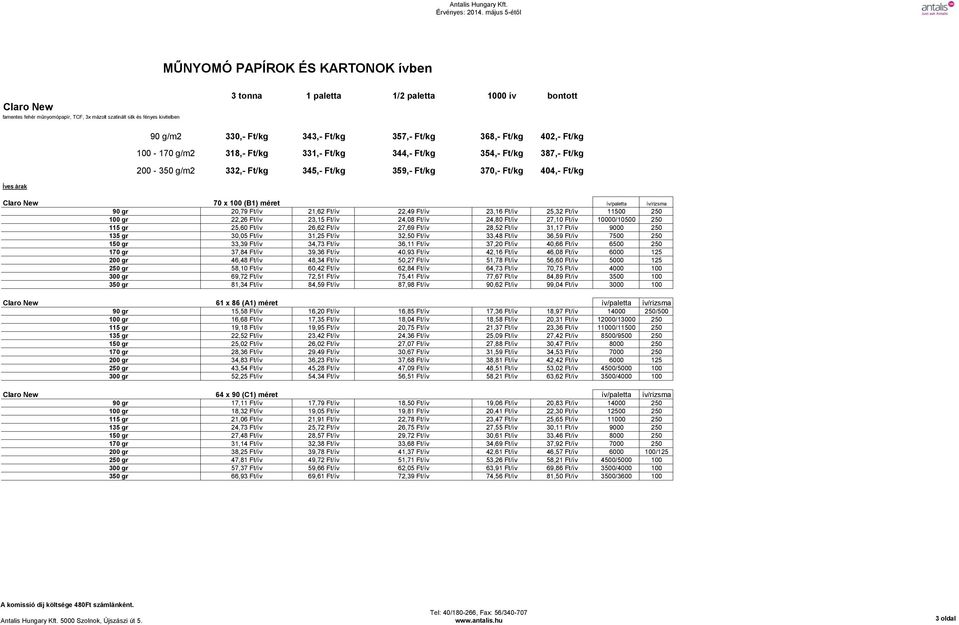 20,79 Ft/ív 21,62 Ft/ív 22,49 Ft/ív 23,16 Ft/ív 25,32 Ft/ív 11500 250 100 gr 22,26 Ft/ív 23,15 Ft/ív 24,08 Ft/ív 24,80 Ft/ív 27,10 Ft/ív 10000/10500 250 115 gr 25,60 Ft/ív 26,62 Ft/ív 27,69 Ft/ív