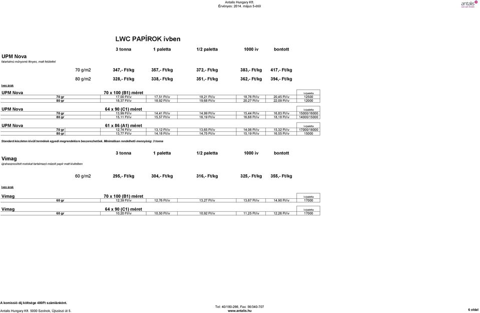 64 x 90 (C1) méret ív/paletta 70 gr 13,99 Ft/ív 14,41 Ft/ív 14,99 Ft/ív 15,44 Ft/ív 16,83 Ft/ív 15000/16000 80 gr 15,11 Ft/ív 15,57 Ft/ív 16,19 Ft/ív 16,68 Ft/ív 18,18 Ft/ív 14000/15000 UPM Nova 61 x