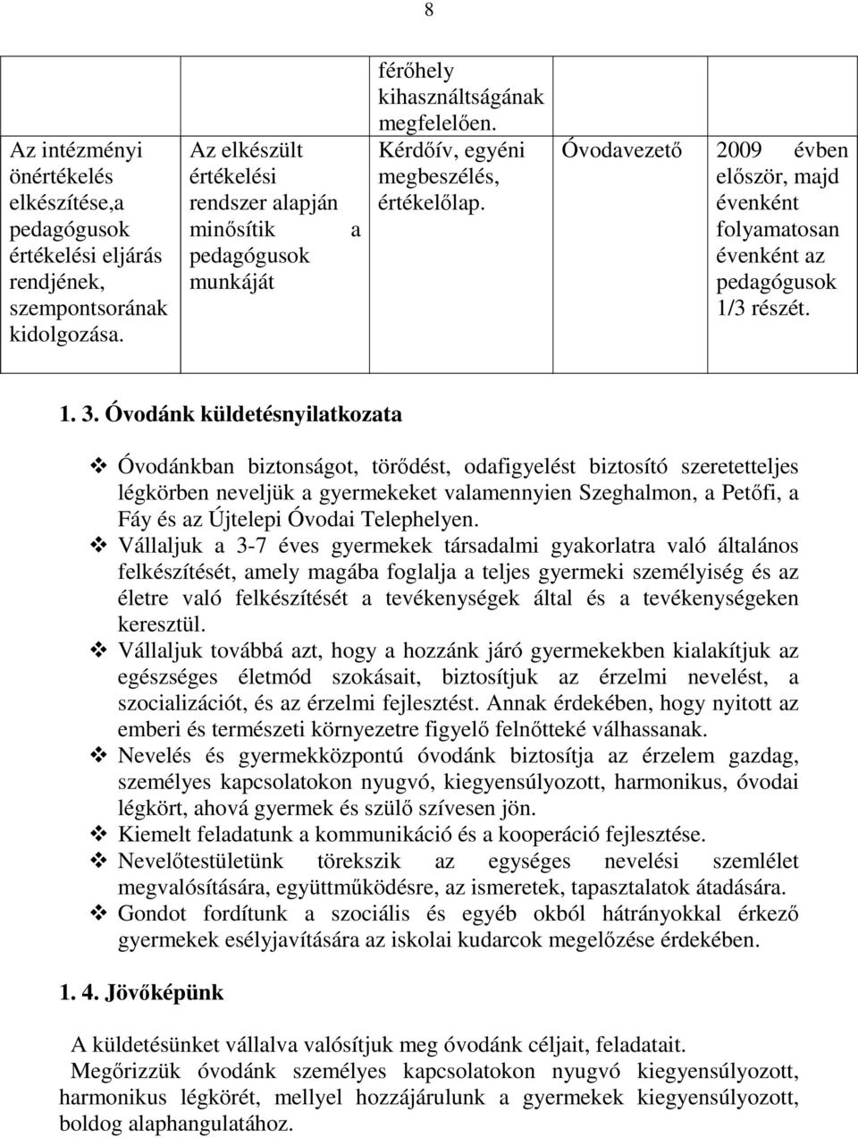 Óvodavezetı 2009 évben elıször, majd évenként folyamatosan évenként az pedagógusok 1/3 részét. 1. 3.