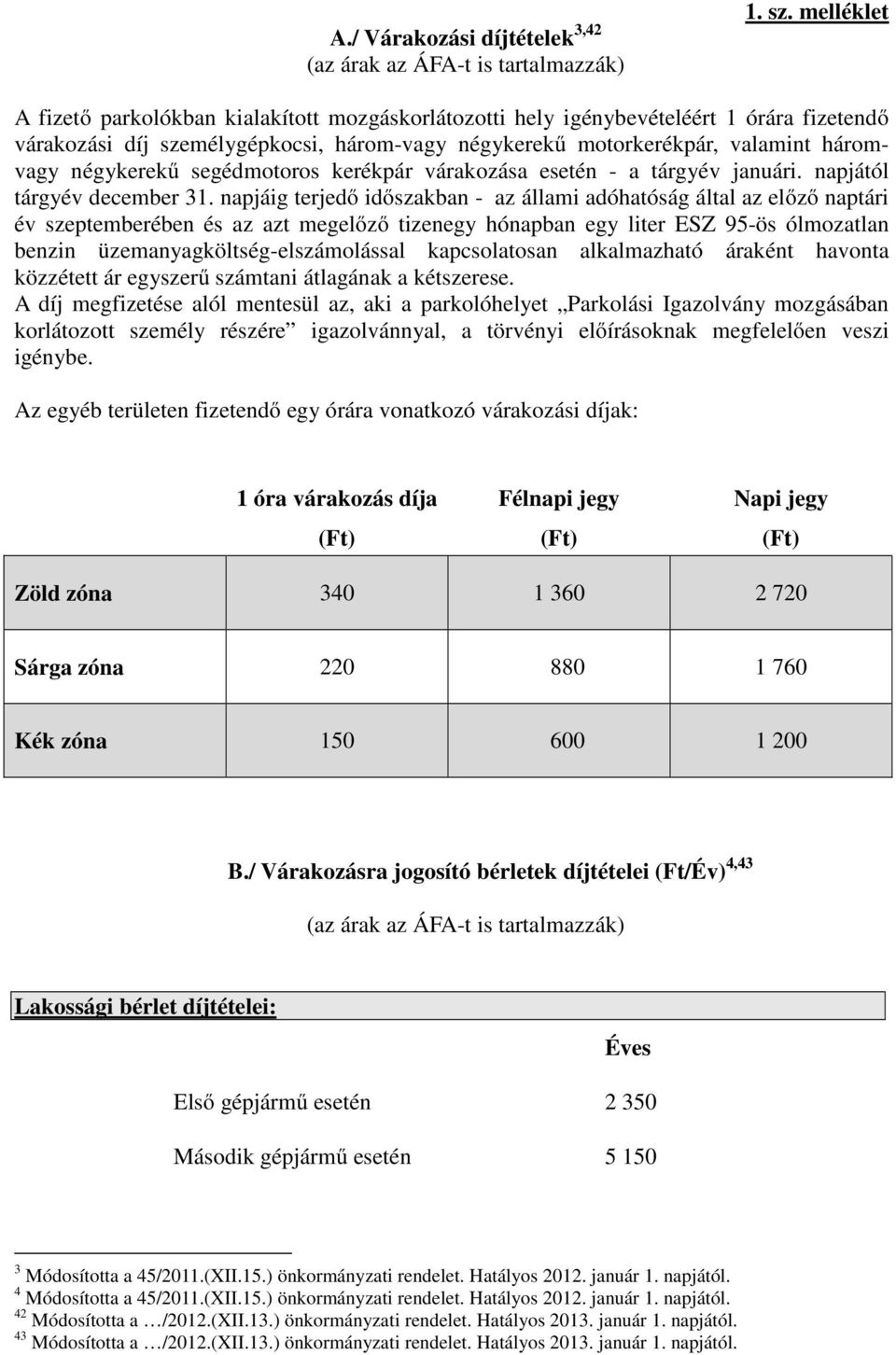 négykerekű segédmotoros kerékpár várakozása esetén - a tárgyév januári. napjától tárgyév december 31.