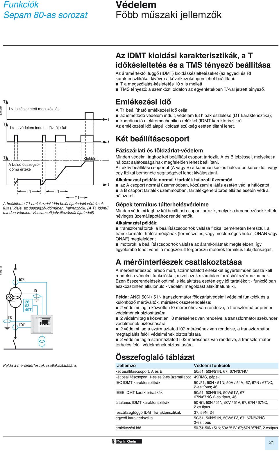 DE50275 I > Is késleltetett megszólalás I > Is védelem indult, idôzitôje fut Emlékezési idô A T1 beállítható emlékezési idô célja: b az ismétlôdô védelem indult, védelem fut hibák észlelése (