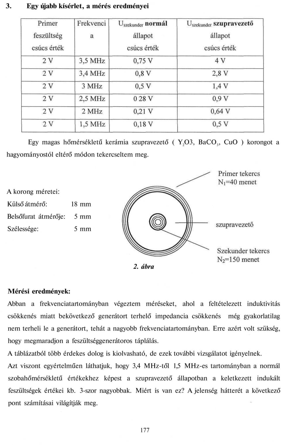 ábra Mérési eredmények: Abban a frekvenciatartományban végeztem méréseket, ahol a feltételezett induktivitás csökkenés miatt bekövetkező generátort terhelő impedancia csökkenés még gyakorlatilag nem