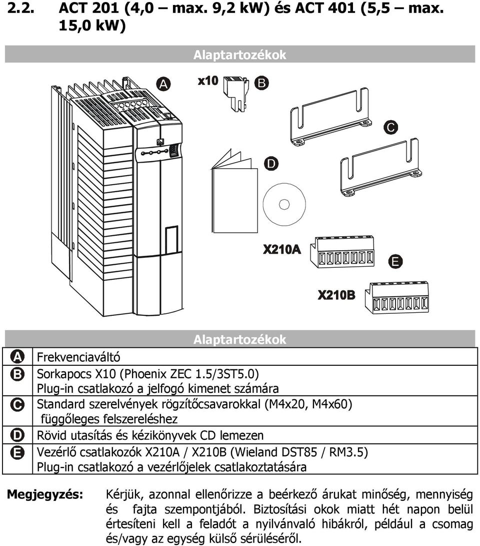 lemezen E Vezérlő csatlakozók X210A / X210B (Wieland DST85 / RM3.