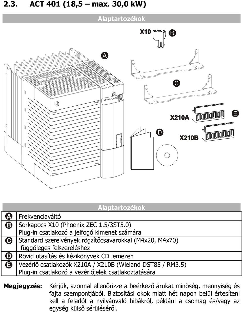 kézikönyvek CD lemezen E Vezérlő csatlakozók X210A / X210B (Wieland DST85 / RM3.