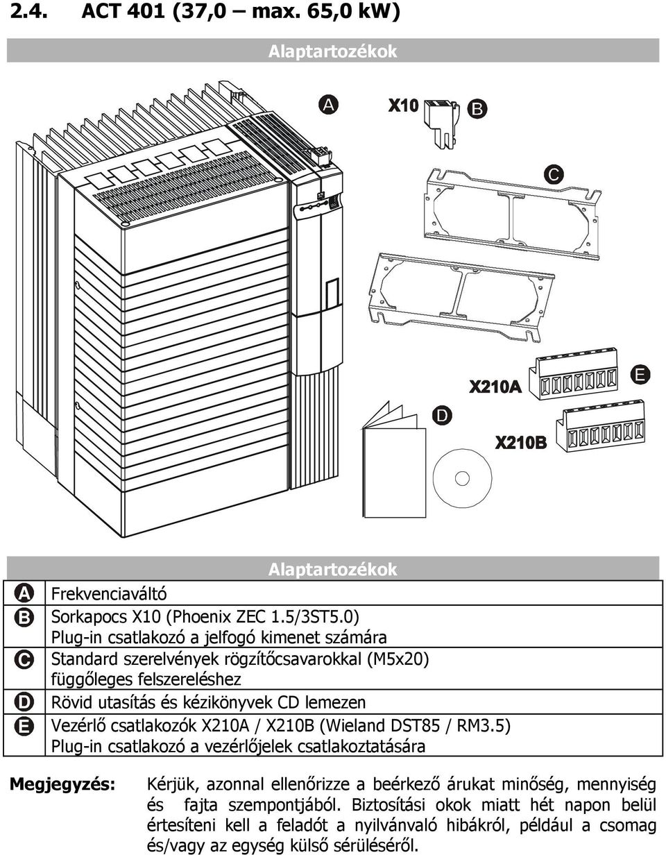 lemezen E Vezérlő csatlakozók X210A / X210B (Wieland DST85 / RM3.