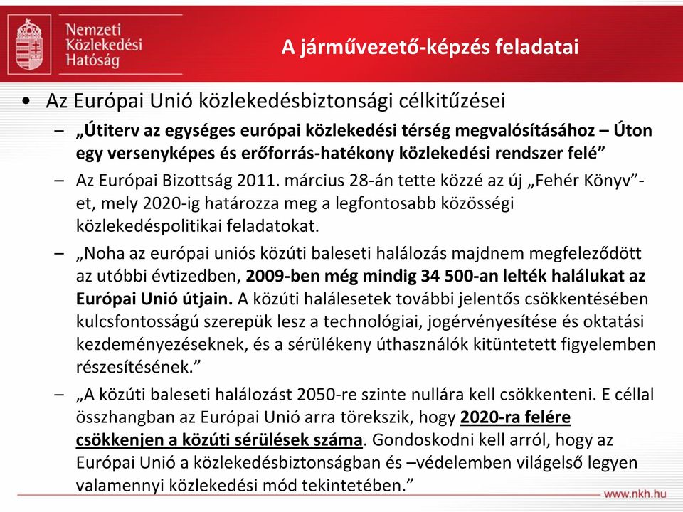 Noha az európai uniós közúti baleseti halálozás majdnem megfeleződött az utóbbi évtizedben, 2009-ben még mindig 34 500-an lelték halálukat az Európai Unió útjain.