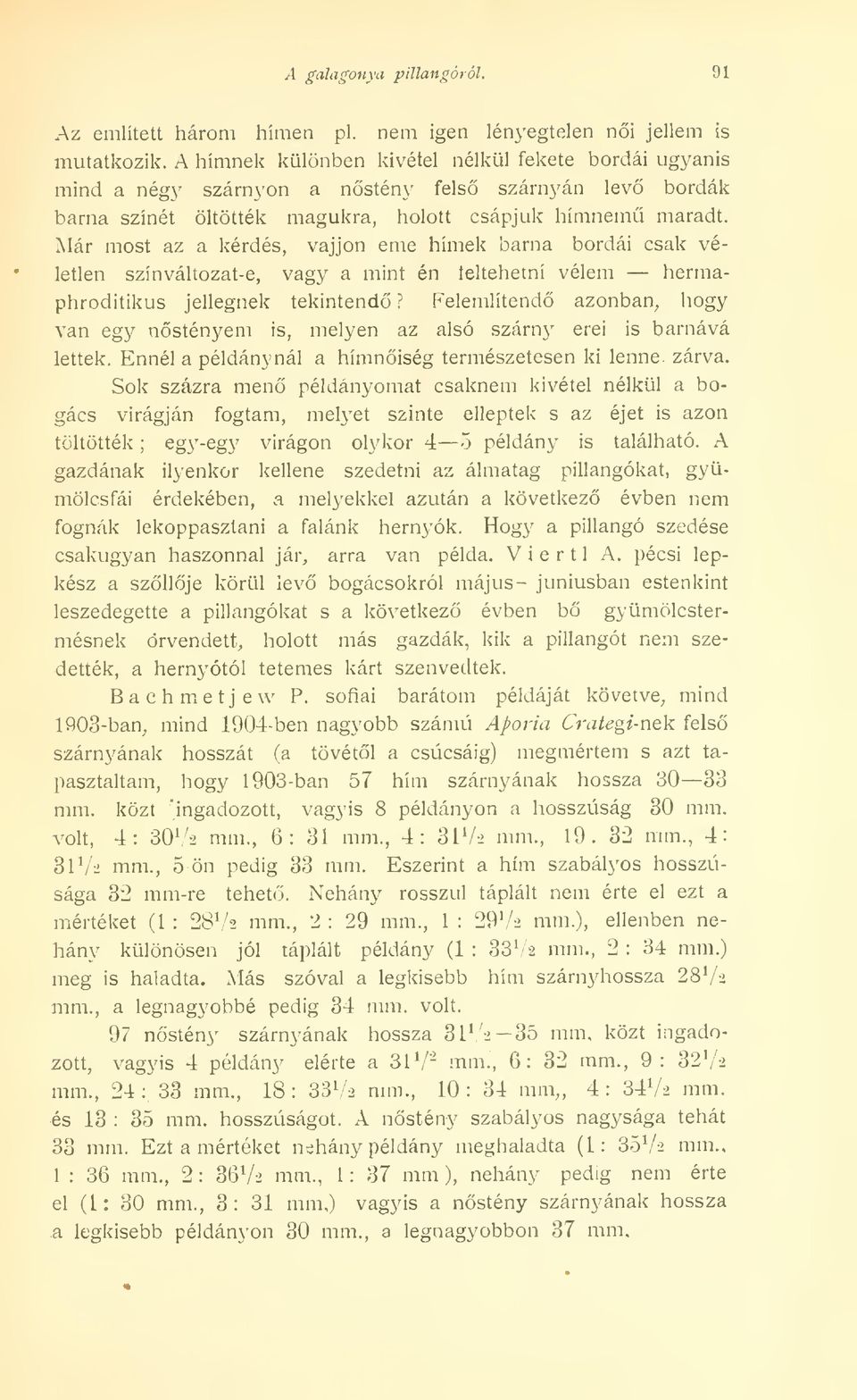 Már most az a kérdés, vájjon eme hímek barna bordái csak véletlen színváltozat-e, vagy a mint én íeltehetní vélem hermaphroditikus jellegnek tekintend?