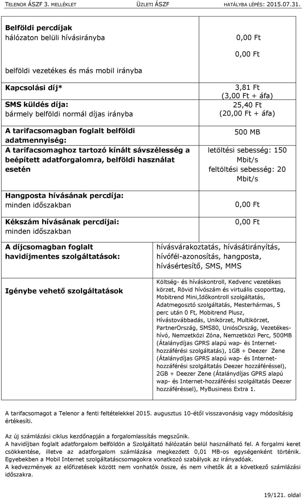 percdíjai: minden időszakban 3,81 Ft (3,00 Ft + áfa) 25,40 Ft (20,00 Ft + áfa) 500 MB letöltési sebesség: 150 Mbit/s feltöltési sebesség: 20 Mbit/s 0,00 Ft 0,00 Ft A díjcsomagban foglalt