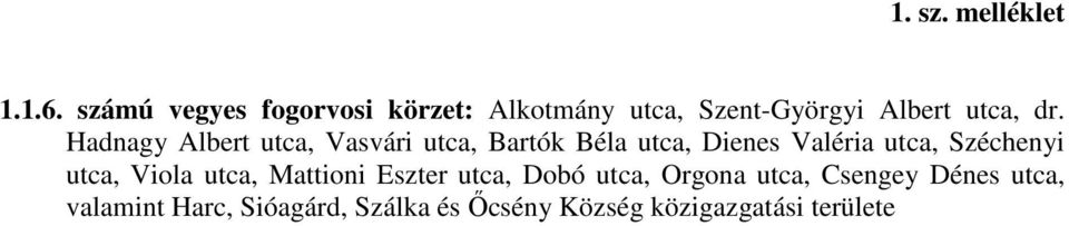 Hadnagy Albert utca, Vasvári utca, Bartók Béla utca, Dienes Valéria utca, Széchenyi