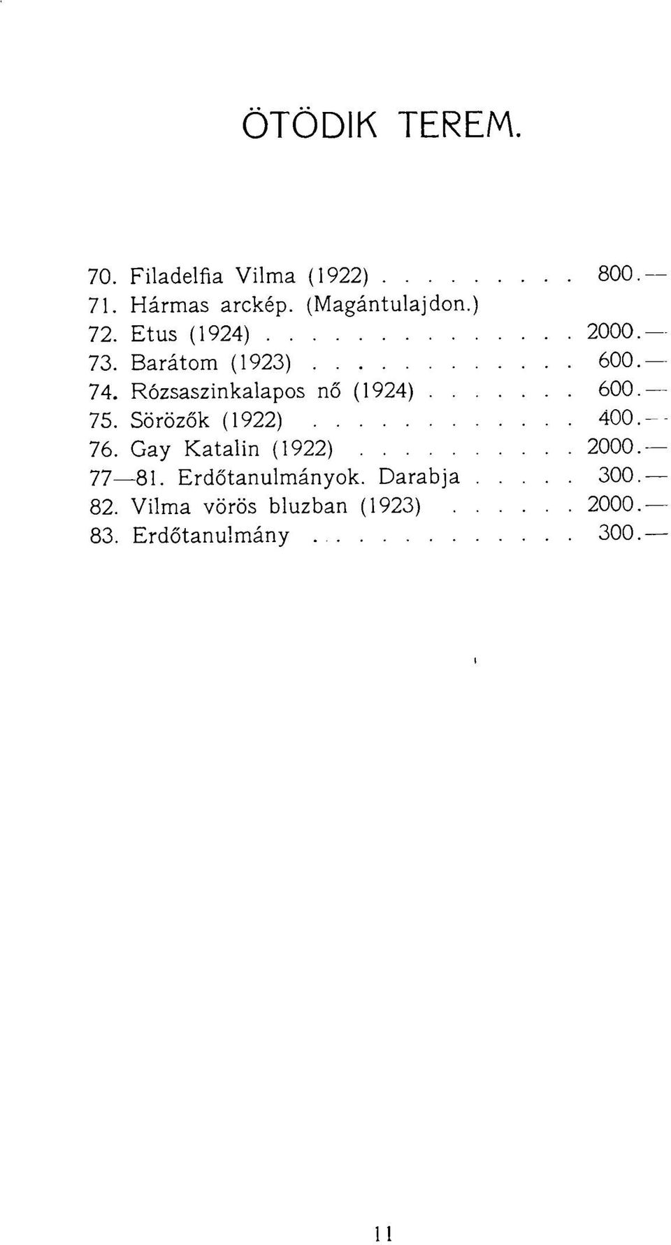 Rózsaszinkalapos nő (1924) 600. 75. Sörözők (1922) 400.- 76.