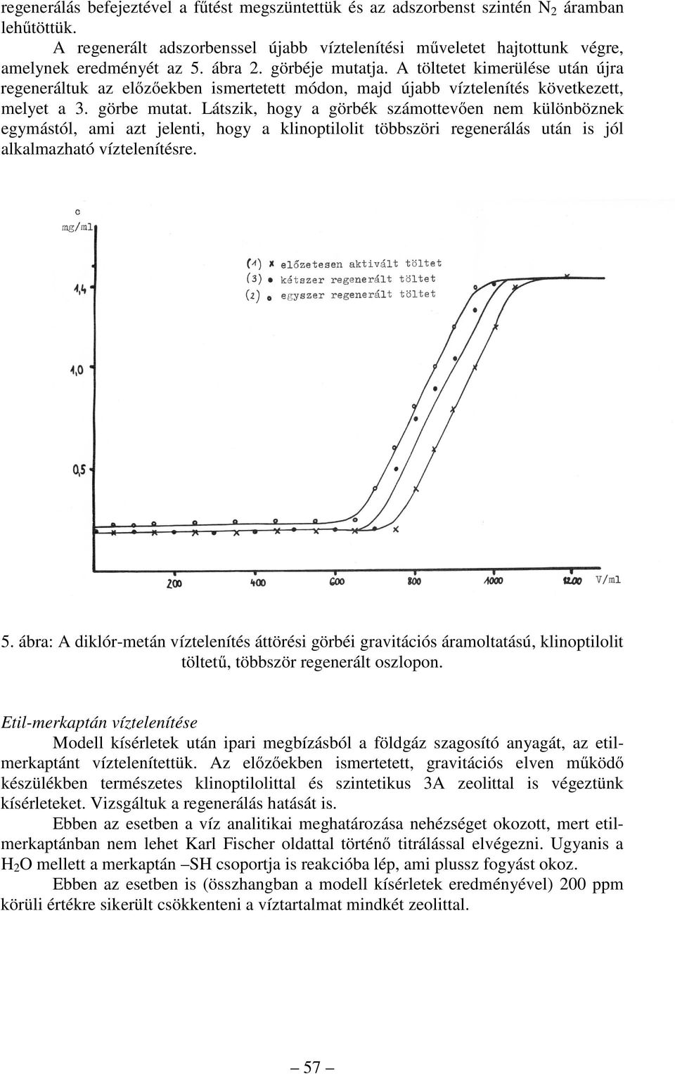 Látszik, hogy a görbék számottevően nem különböznek egymástól, ami azt jelenti, hogy a klinoptilolit többszöri regenerálás után is jól alkalmazható víztelenítésre. 5.