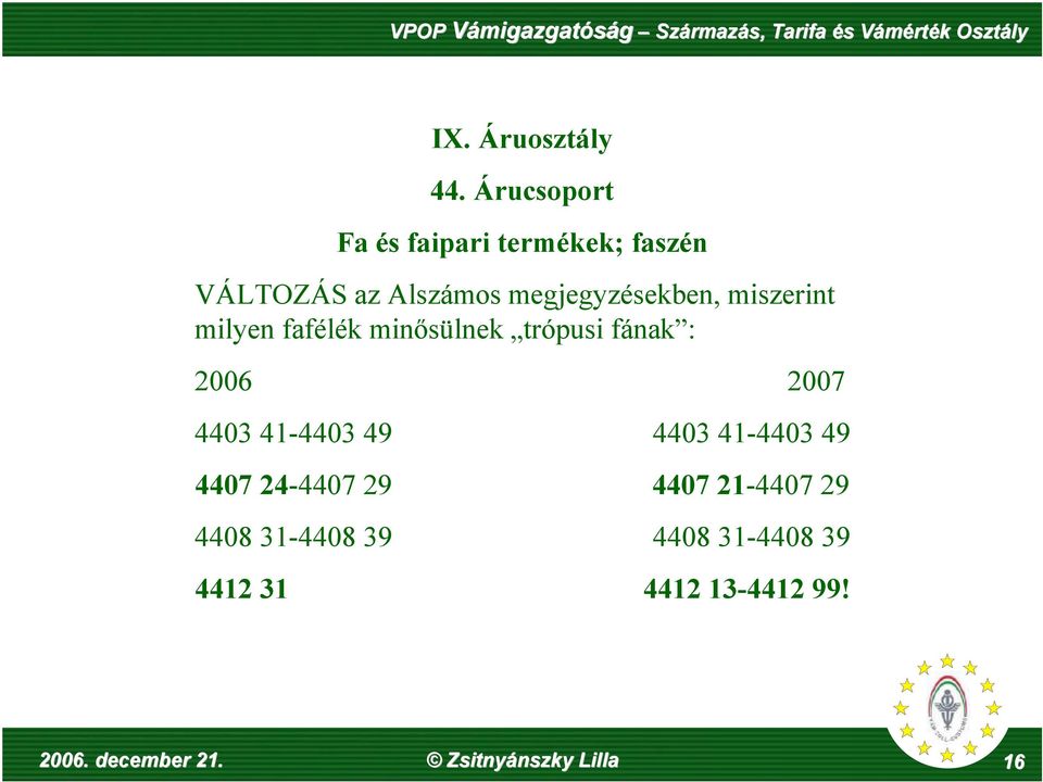 miszerint milyen fafélék minősülnek trópusi fának : 2006 2007 4403 41-4403 49