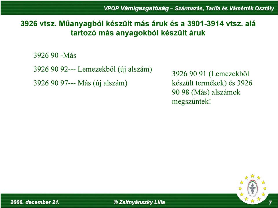 (új alszám) 3926 90 97---Más (új alszám) 3926 90 91 (Lemezekből készült