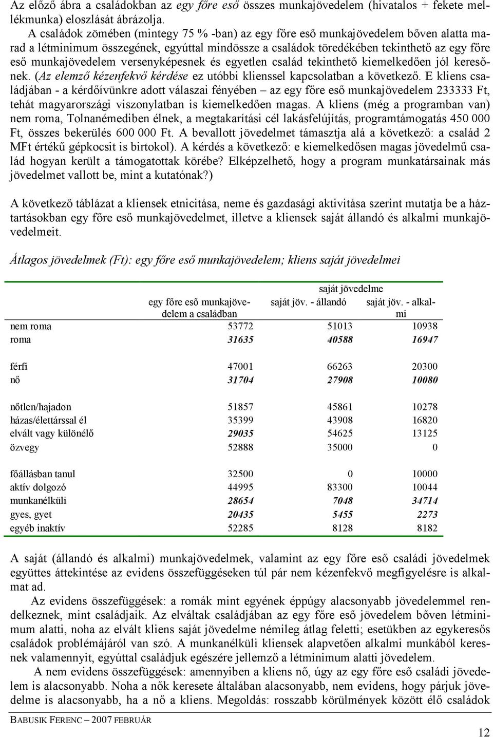 versenyképesnek és egyetlen család tekinthetı kiemelkedıen jól keresınek. (Az elemzı kézenfekvı kérdése ez utóbbi klienssel kapcsolatban a következı.