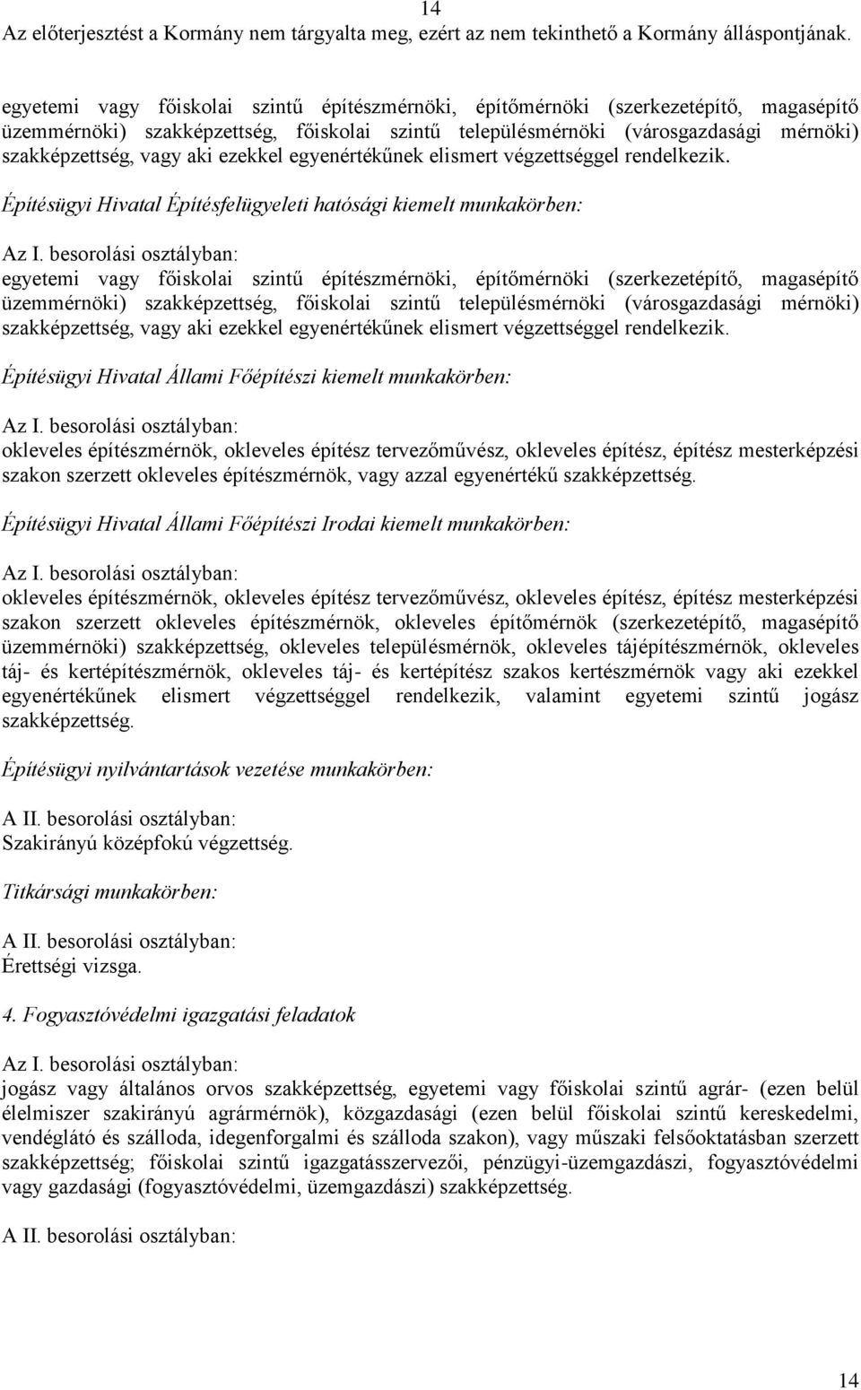 Építésügyi Hivatal Építésfelügyeleti hatósági kiemelt munkakörben: egyetemi vagy főiskolai szintű építészmérnöki, építőmérnöki (szerkezetépítő, magasépítő üzemmérnöki) szakképzettség, főiskolai