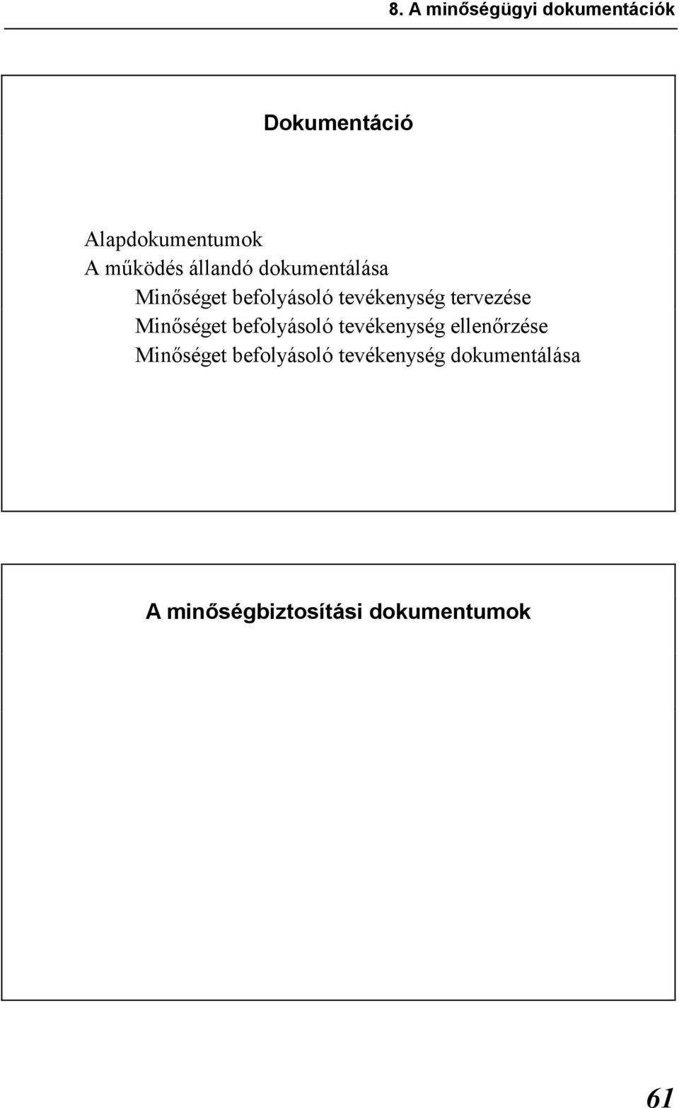 tervezése Minőséget befolyásoló tevékenység ellenőrzése Minőséget