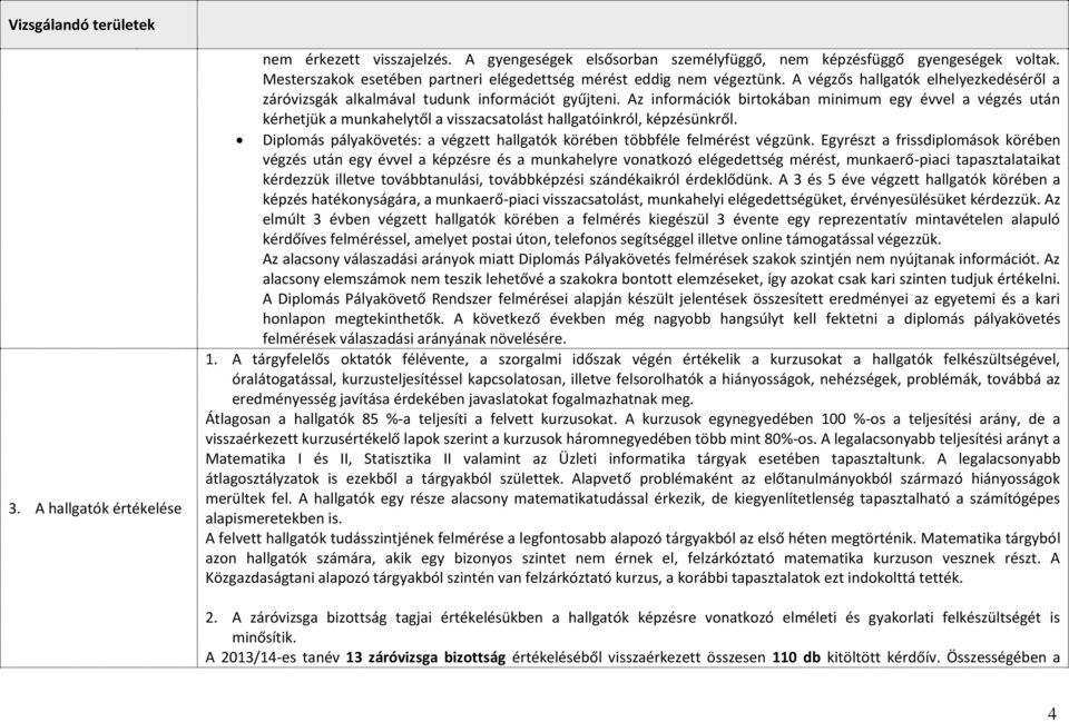 Az információk birtokában minimum egy évvel a végzés után kérhetjük a munkahelytől a visszacsatolást hallgatóinkról, képzésünkről.