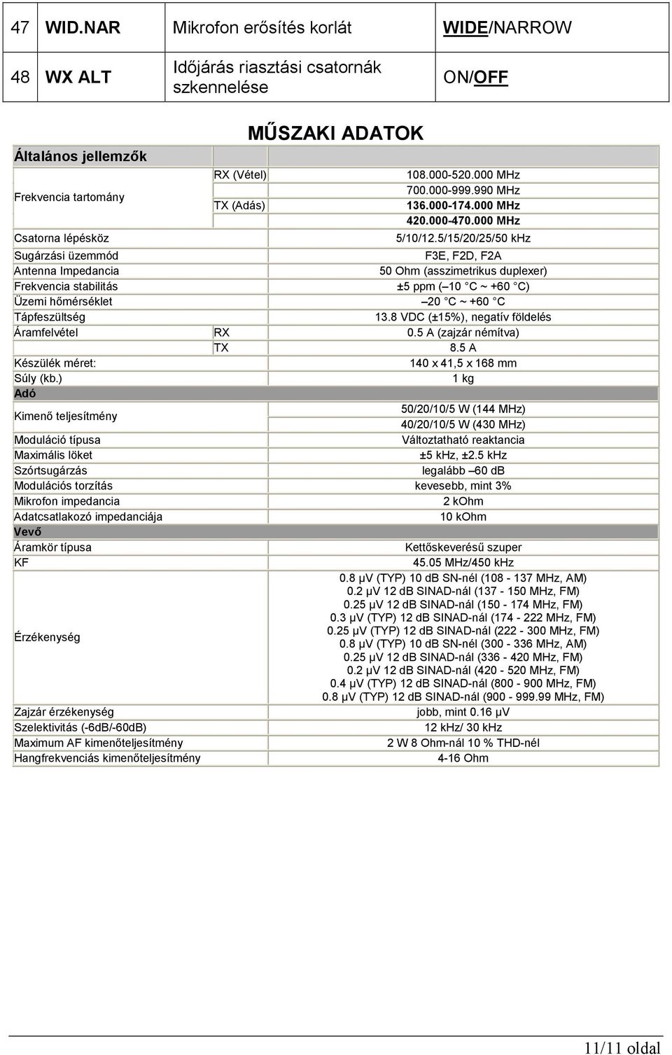 000-520.000 MHz 700.000-999.990 MHz 136.000-174.000 MHz 420.000-470.000 MHz 5/10/12.