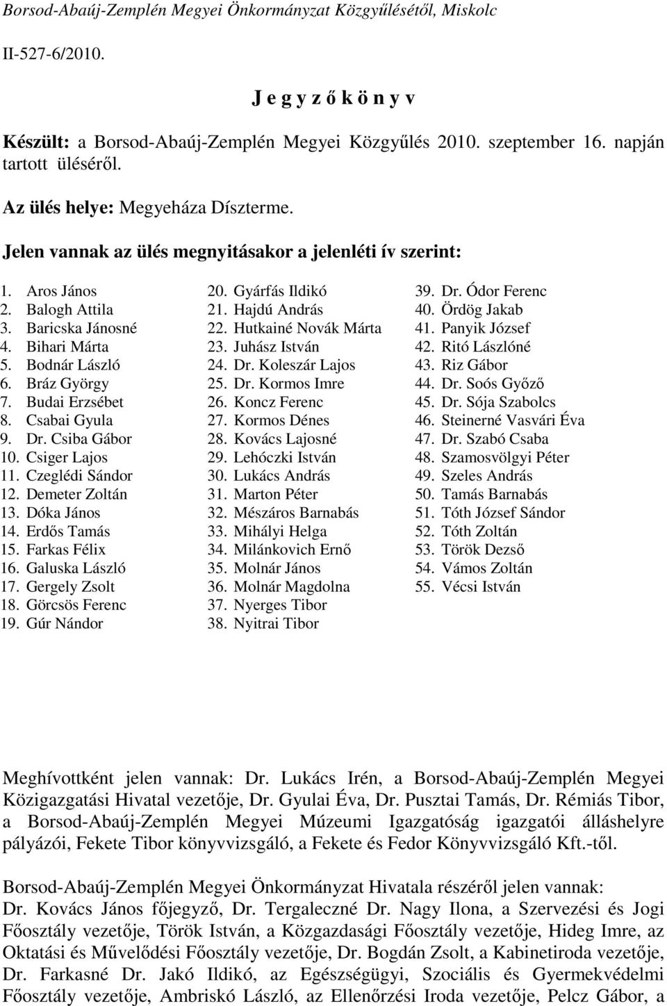 Budai Erzsébet 8. Csabai Gyula 9. Dr. Csiba Gábor 10. Csiger Lajos 11. Czeglédi Sándor 12. Demeter Zoltán 13. Dóka János 14. Erdıs Tamás 15. Farkas Félix 16. Galuska László 17. Gergely Zsolt 18.