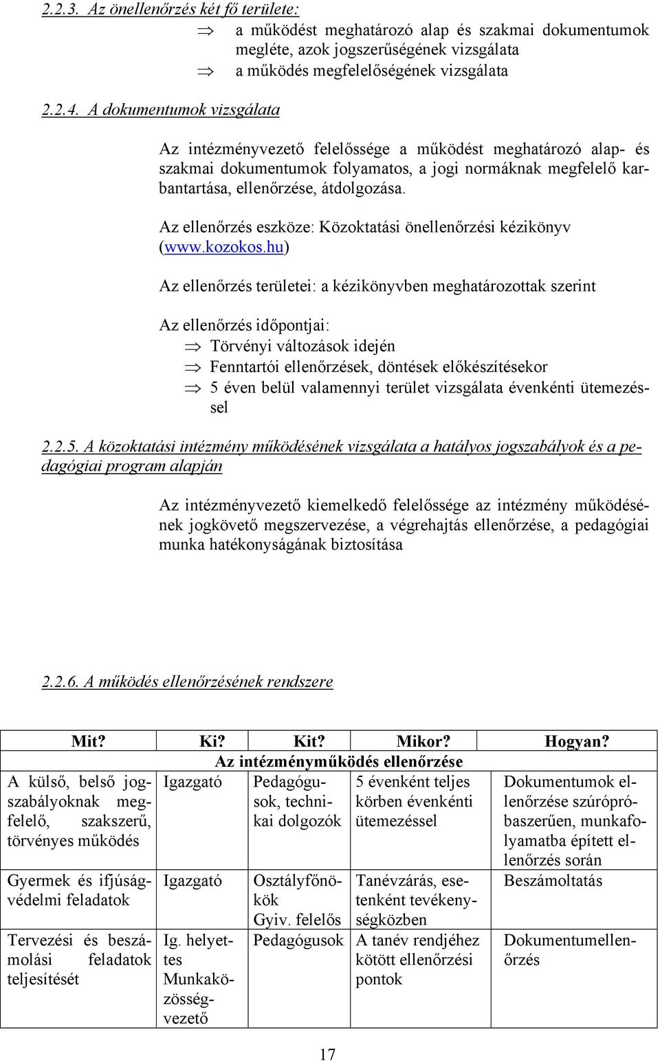 Az ellenőrzés eszköze: Közoktatási önellenőrzési kézikönyv (www.kozokos.