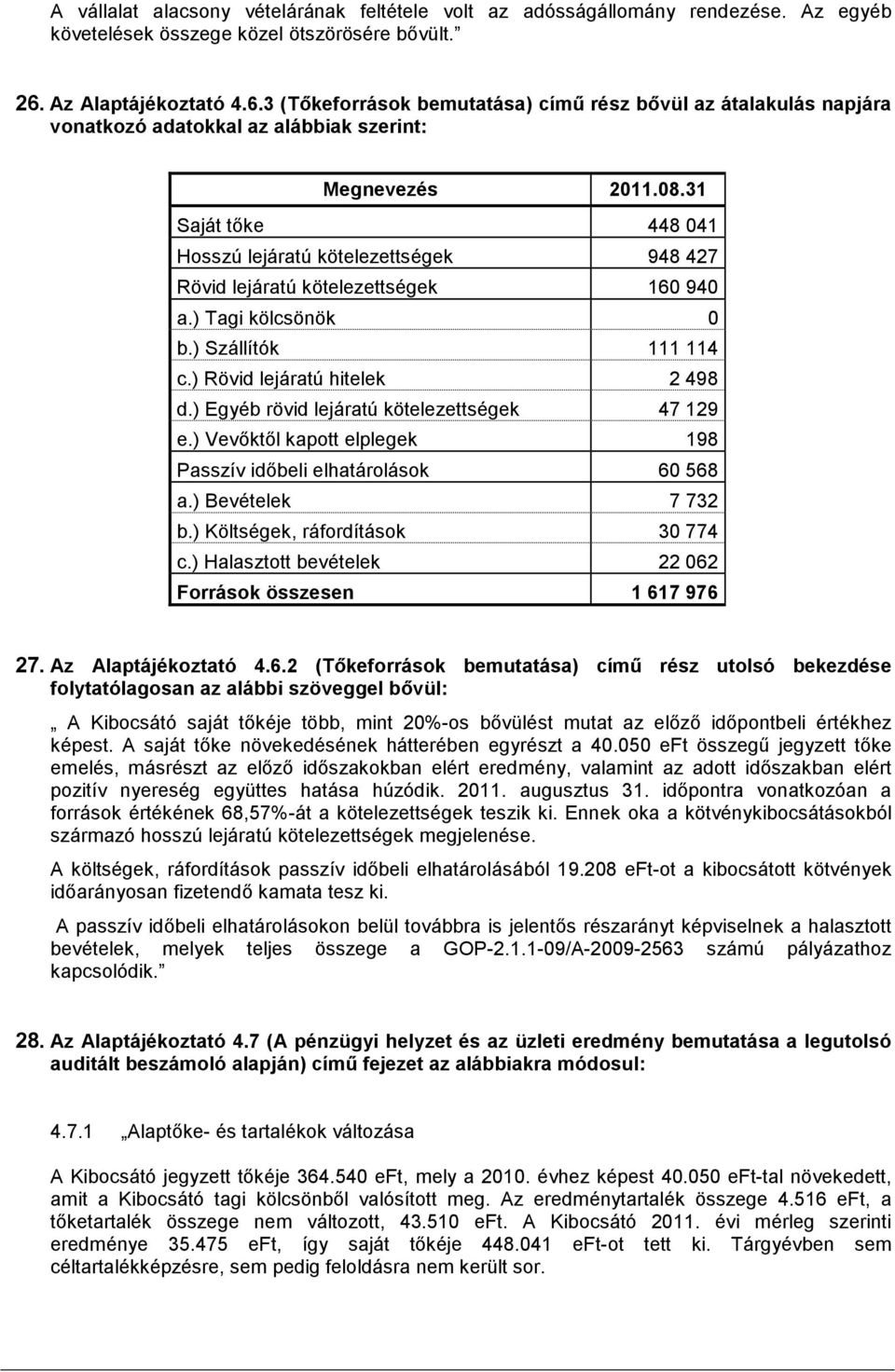 31 Saját tıke 448 041 Hosszú lejáratú kötelezettségek 948 427 Rövid lejáratú kötelezettségek 160 940 a.) Tagi kölcsönök 0 b.) Szállítók 111 114 c.) Rövid lejáratú hitelek 2 498 d.