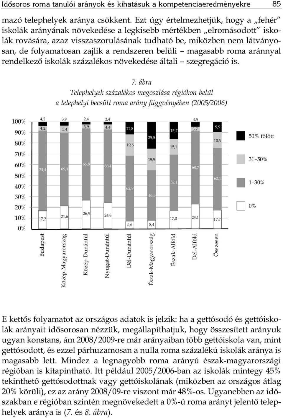 zajlik a rendszeren belüli magasabb roma aránnyal rendelkező iskolák százalékos növekedése általi szegregáció is. 7.