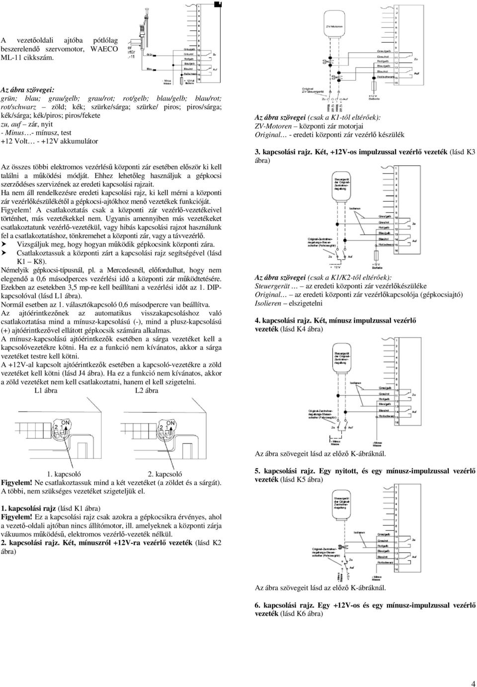 - mínusz, test +12 Volt - +12V akkumulátor Az összes többi elektromos vezérlésű központi zár esetében először ki kell találni a működési módját.