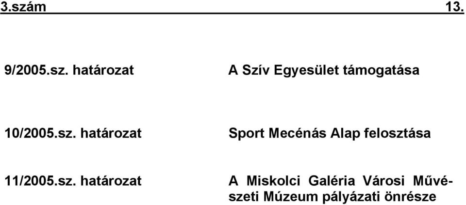 határozat Sport Mecénás Alap felosztása 11/2005.