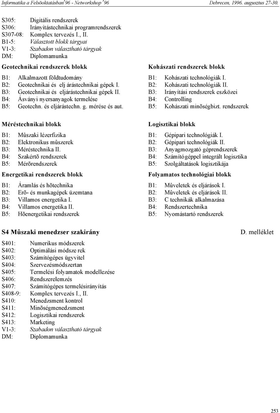 B3: Geotechnikai és eljárástechnikai gépek II. B3: Irányítási rendszerek eszközei B4: Ásványi nyersanyagok termelése B4: Controlling B5: Geotechn. és eljárástechn. g. mérése és aut.