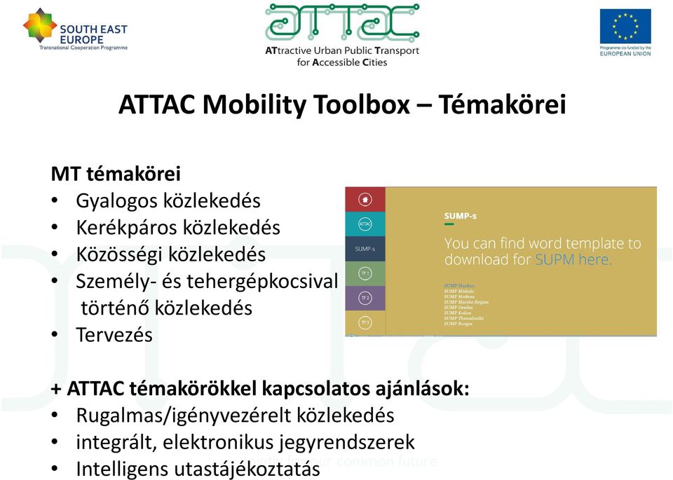 közlekedés Tervezés + ATTAC témakörökkel kapcsolatos ajánlások: