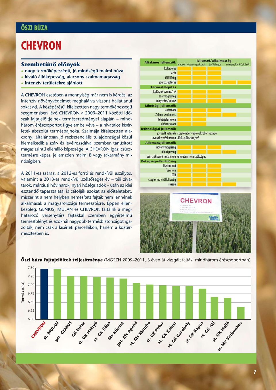 A középû, kifejezetten nagy termôképességû szegmensben lévô CHEVRON a 2009 2011 közötti idô - szak fajtajelöltjeinek terméseredményei alapján mindhárom csoportot figyelembe véve a hivatalos