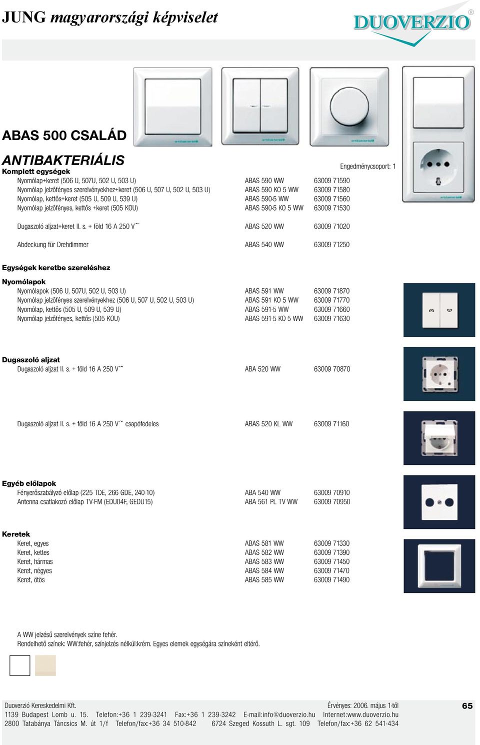 + föld 16 A 250 V~ ABAS 520 WW 63009 71020 Abdeckung für Drehdimmer ABAS 540 WW 63009 71250 Egységek keretbe szereléshez (506 U, 507U, 502 U, 503 U) ABAS 591 WW 63009 71870 Nyomólap jelzőfényes