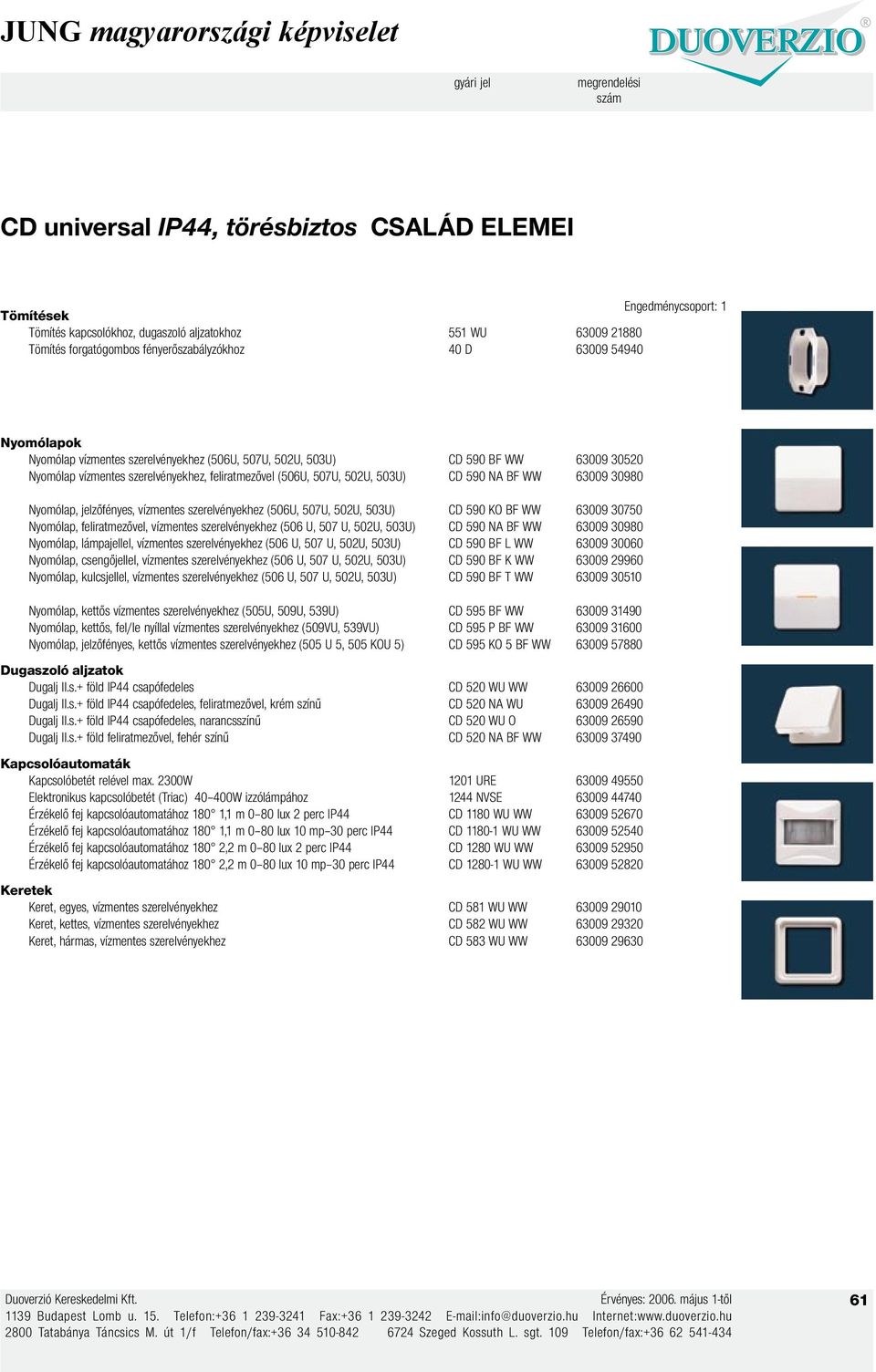 jelzőfényes, vízmentes szerelvényekhez (506U, 507U, 502U, 503U) CD 590 KO BF WW 63009 30750 Nyomólap, feliratmezővel, vízmentes szerelvényekhez (506 U, 507 U, 502U, 503U) CD 590 NA BF WW 63009 30980