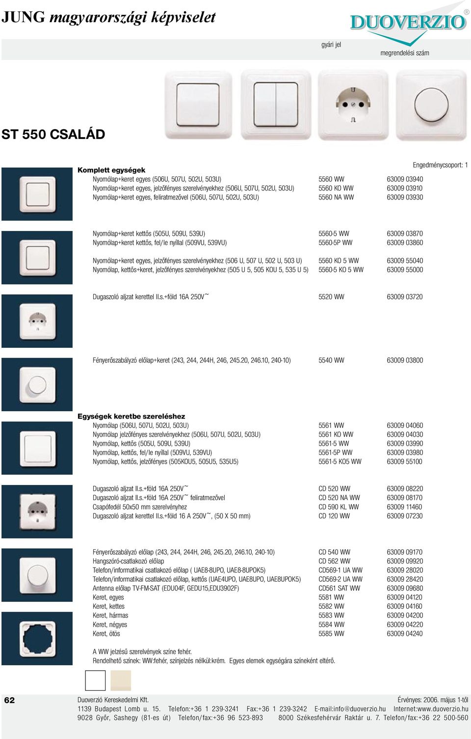 nyíllal (509VU, 539VU) 5560-5P WW 63009 03860 Nyomólap+keret egyes, jelzőfényes szerelvényekhez (506 U, 507 U, 502 U, 503 U) 5560 KO 5 WW 63009 55040 Nyomólap, kettős+keret, jelzőfényes