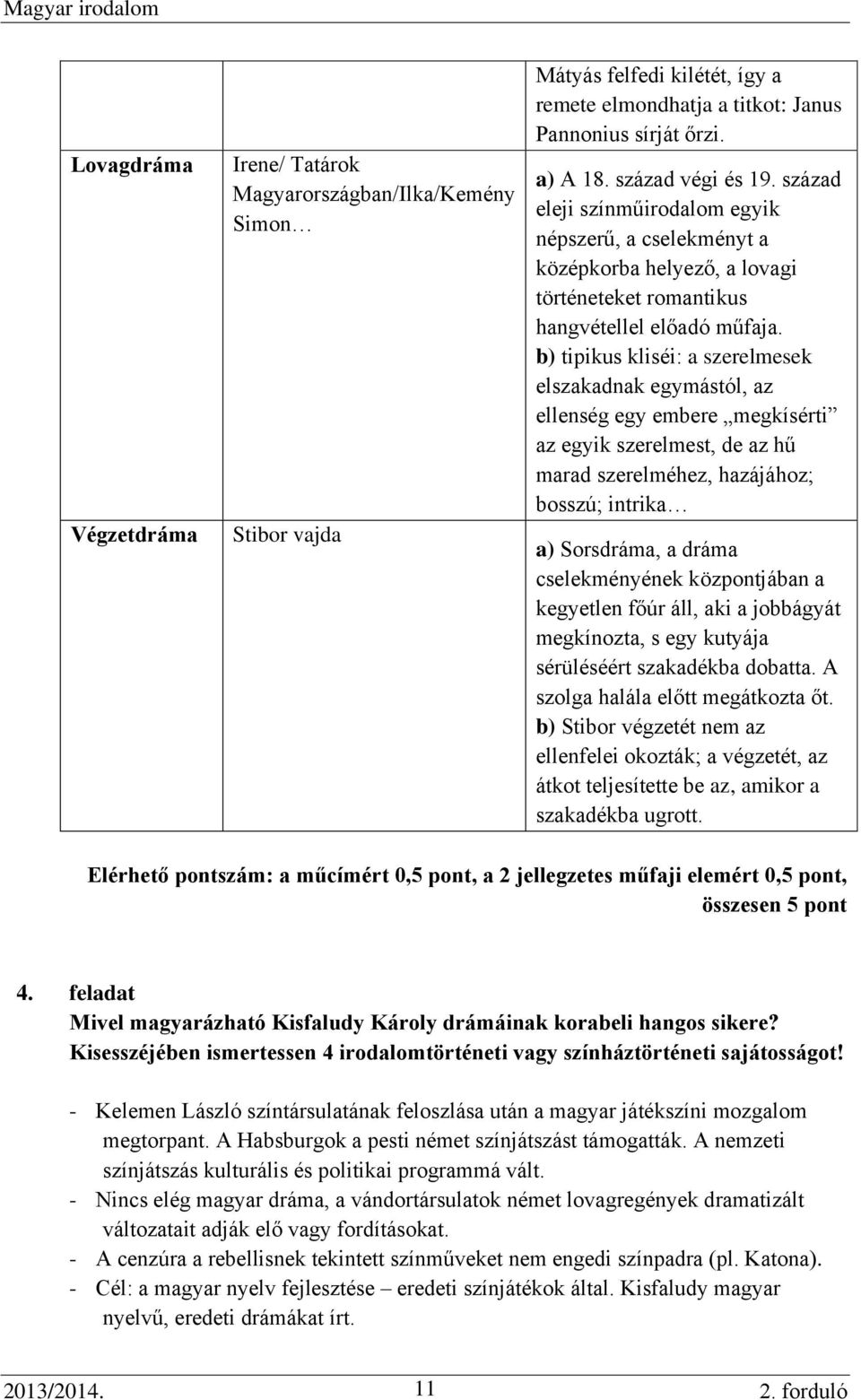 b) tipikus kliséi: a szerelmesek elszakadnak egymástól, az ellenség egy embere megkísérti az egyik szerelmest, de az hű marad szerelméhez, hazájához; bosszú; intrika a) Sorsdráma, a dráma