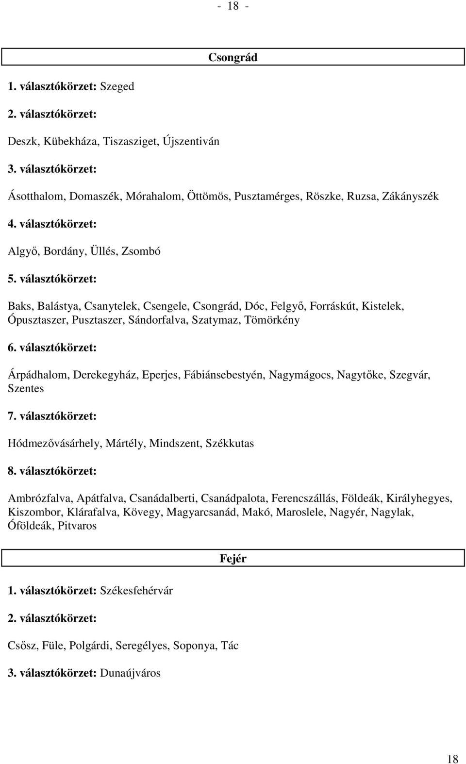 Csanytelek, Csengele, Csongrád, Dóc, Felgyı, Forráskút, Kistelek, Ópusztaszer, Pusztaszer, Sándorfalva, Szatymaz, Tömörkény 6.